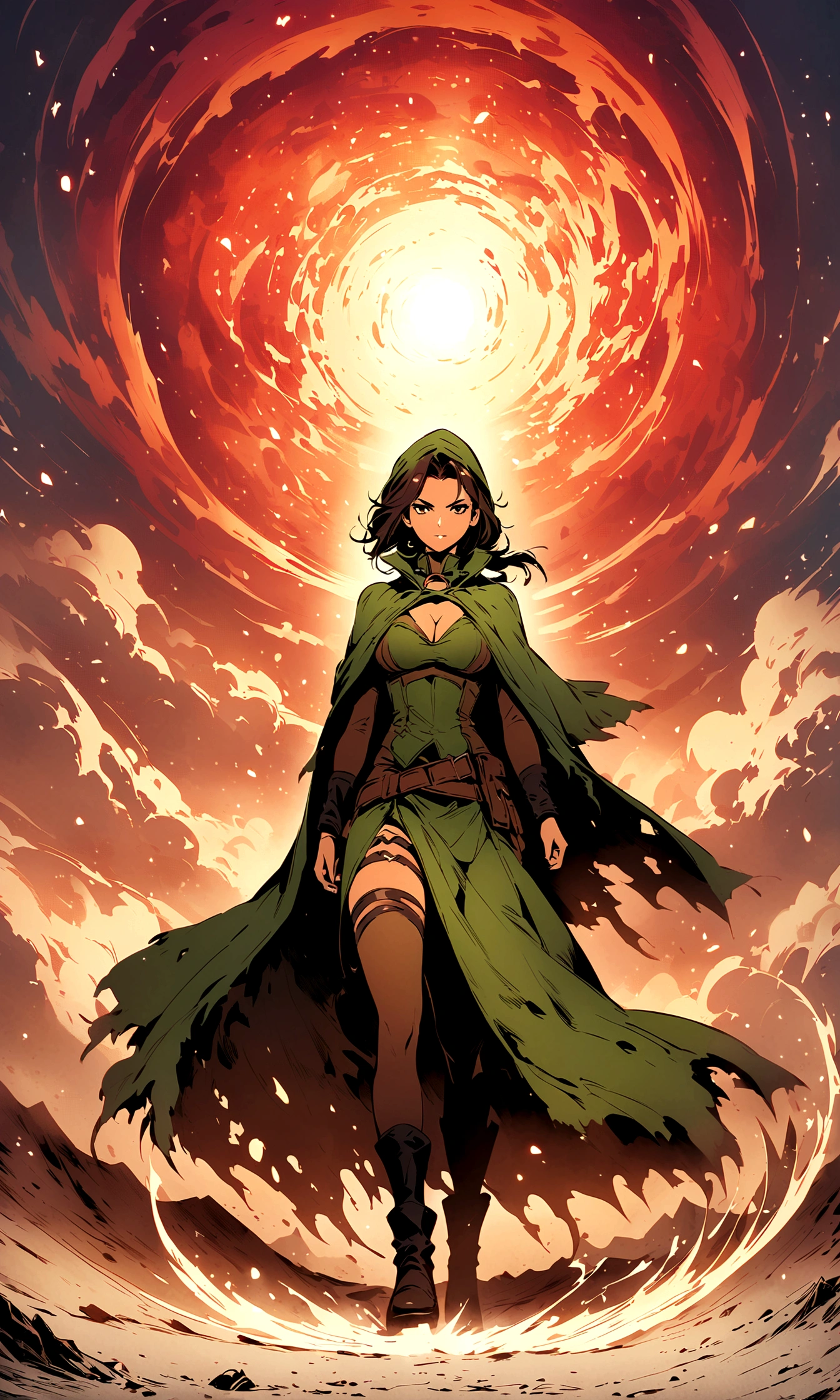 woman，Rogue,desert，Sand，cloak，Illustration style