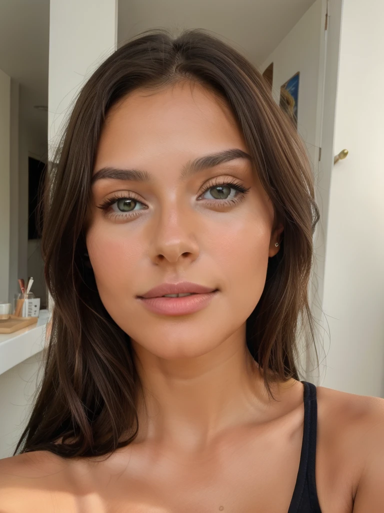 Young brunette, selfie retrato de Snapchat, instagram story, olive skin