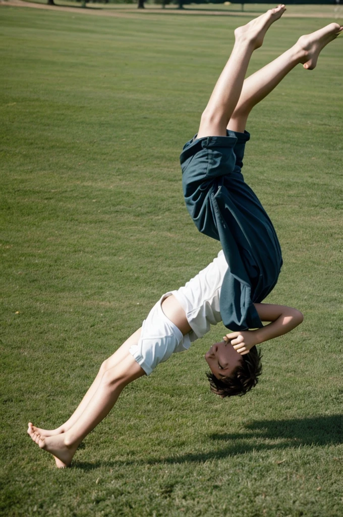 Man doing a black flip naked