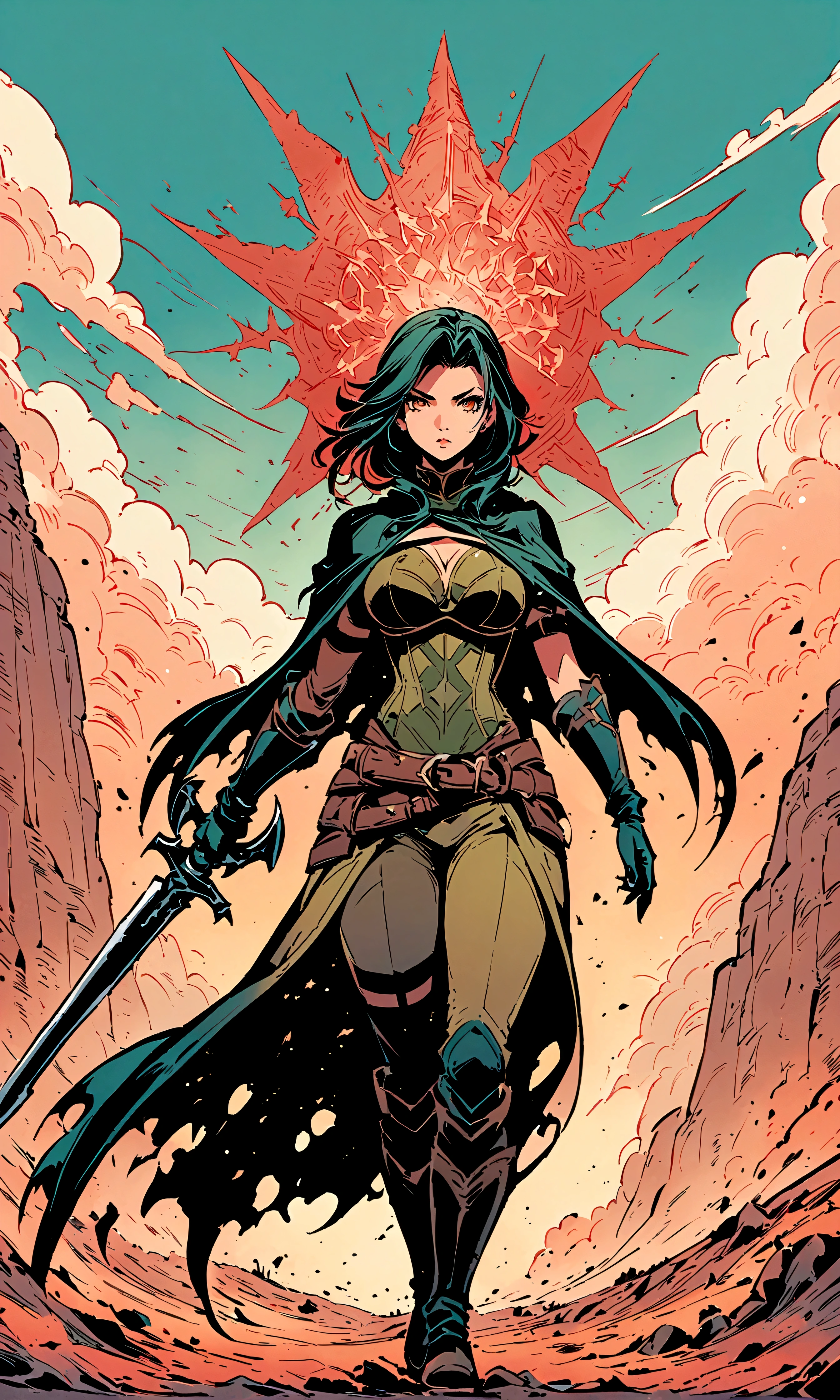 woman,Rogue,desert,Sand,cloak,Illustration style
