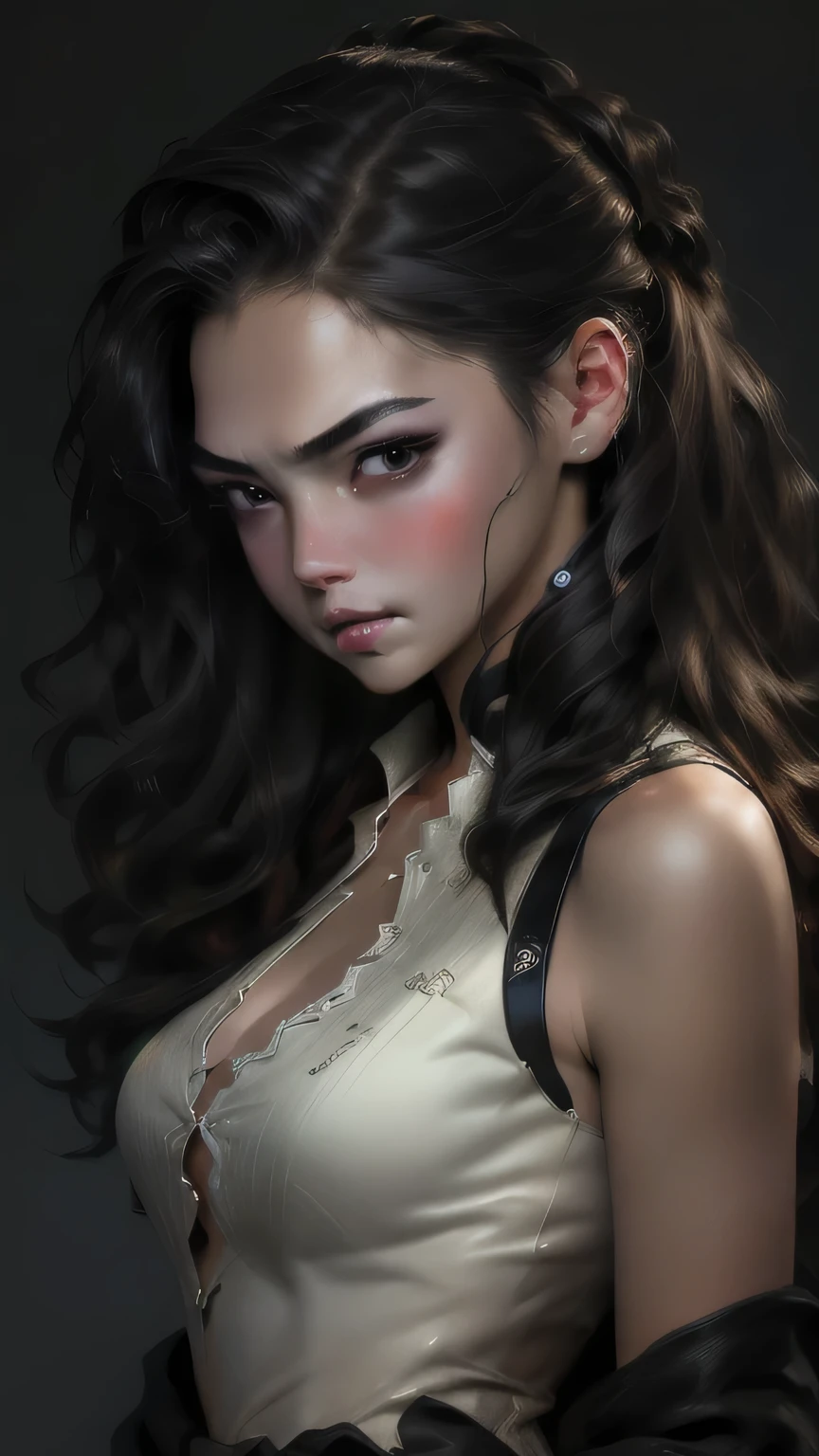 8K, whole body, focal distance: 1.2, Medium Chest, Beautiful and elaborate face, Narrow waist, Shy lips, girl, 大きなblack eye, 最high quality, Very detailed, Long Hair, No buttons, Hanfu, Clothing covers the entire body, No meat, Cleavage, (Huge breasts), (RAW Photos: 1.3), Dramatic lighting, Soft portrait photography, Hyperrealism art style, Perfect female body, black eye、(Upper body portrait), masterpiece, 最high quality, high quality, High resolution、