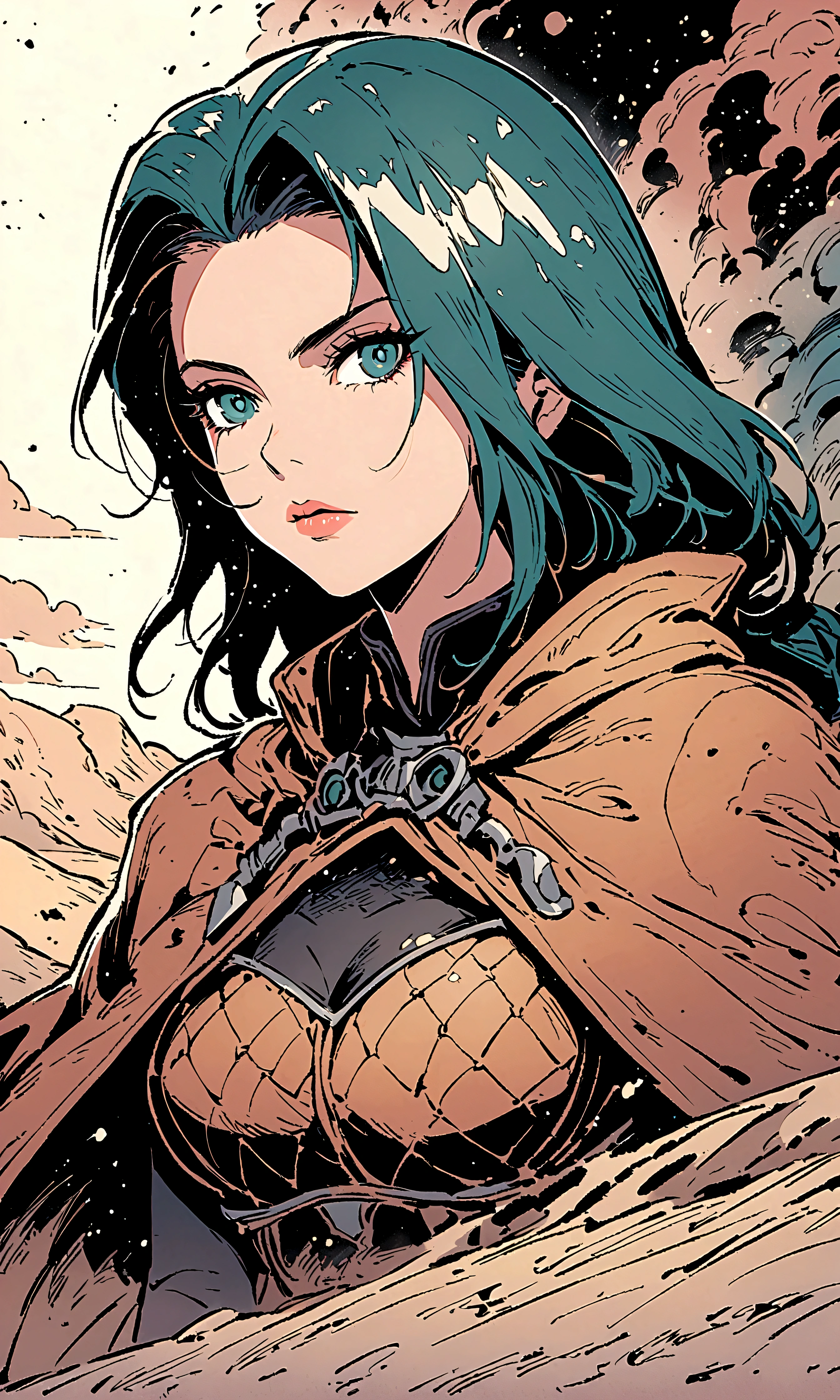 woman，Rogue,desert，Sand，cloak，Illustration style