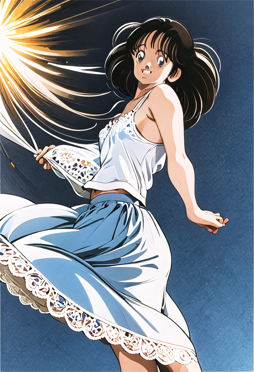 音無響子
Low - Angle、
Low - Angle、Long skirt、Hold down your skirt that is being blown up by the strong wind、Anime white panties in a strong wind、?????? is visible
ローレグのパンツ、Color: White、
?????? is visible、
、Lined、White lace lining、
