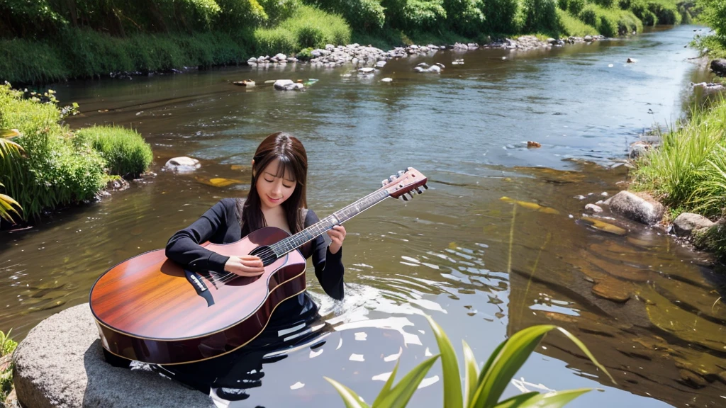 Imagine being by a peaceful river，Soft acoustic guitar strums and soothing sounds of running water。Great for promoting focus and relaxation。