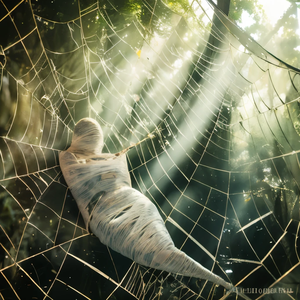 1 girl,dew covered spider web, dimly lit, disturbing atmosphere, dark colors, dusty slate, old desks and chairs, broken windows, torn textbooks, abandoned spider nest, 2 students in the background studying diligently, sun rays filtering through the cracks. (Best Quality, high resolution), (realist:1.37), oil painting, dramatic lighting, dull tones. (cocoon:1.3)