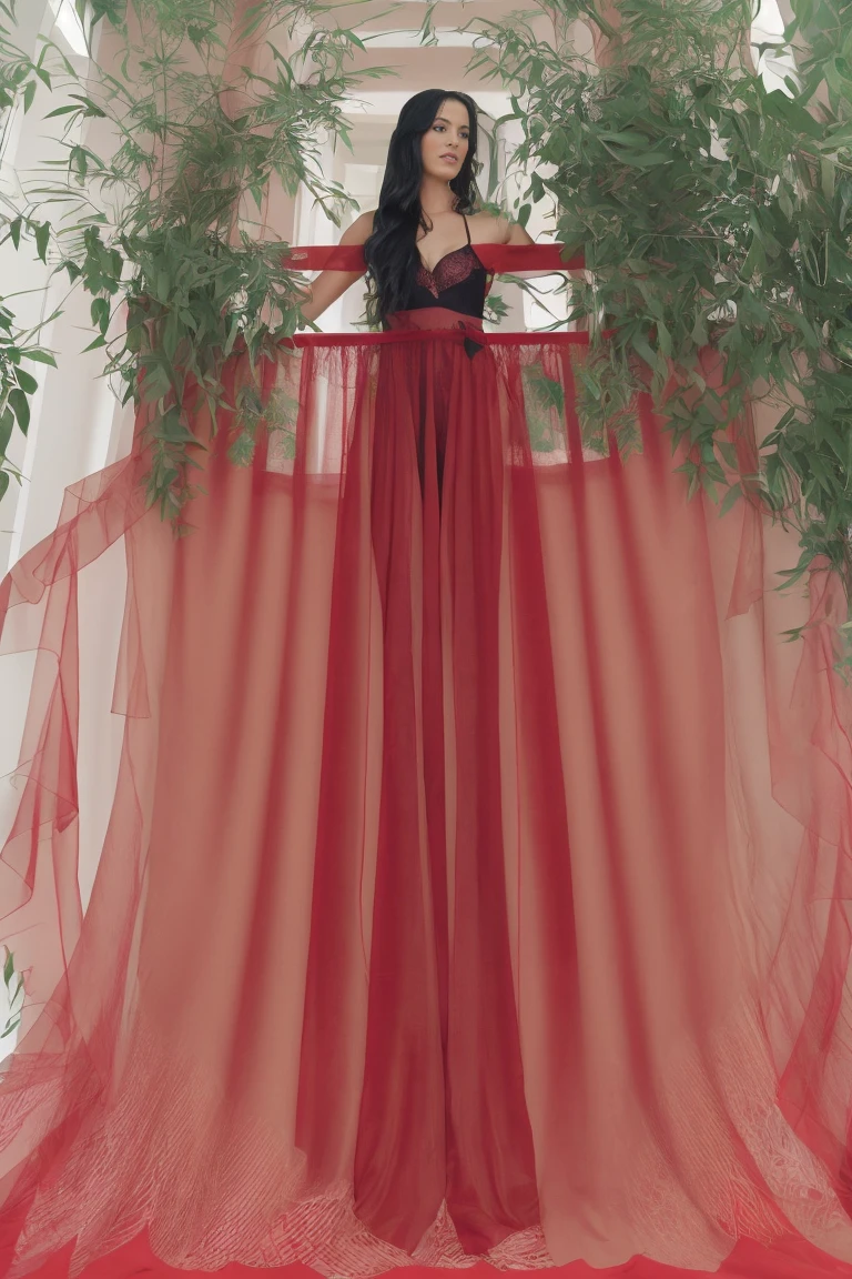 jenna ortega,2girls,(((girls 8 yr))),full body,sexy girls in red lingerie and lace stockings,,touching body