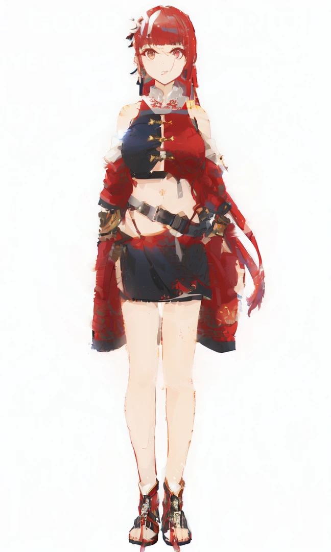 Red cape and black skirt、Anime girl wearing a black belt, Full Body Shanxia, Azur Lane Style, Azur Lane Characters, dragon, Anime VTuber Full Body Model, Inspired by Ren Xiong, April Rendering, Full body martial arts, kasumi arimura style 3/4, Costume Design