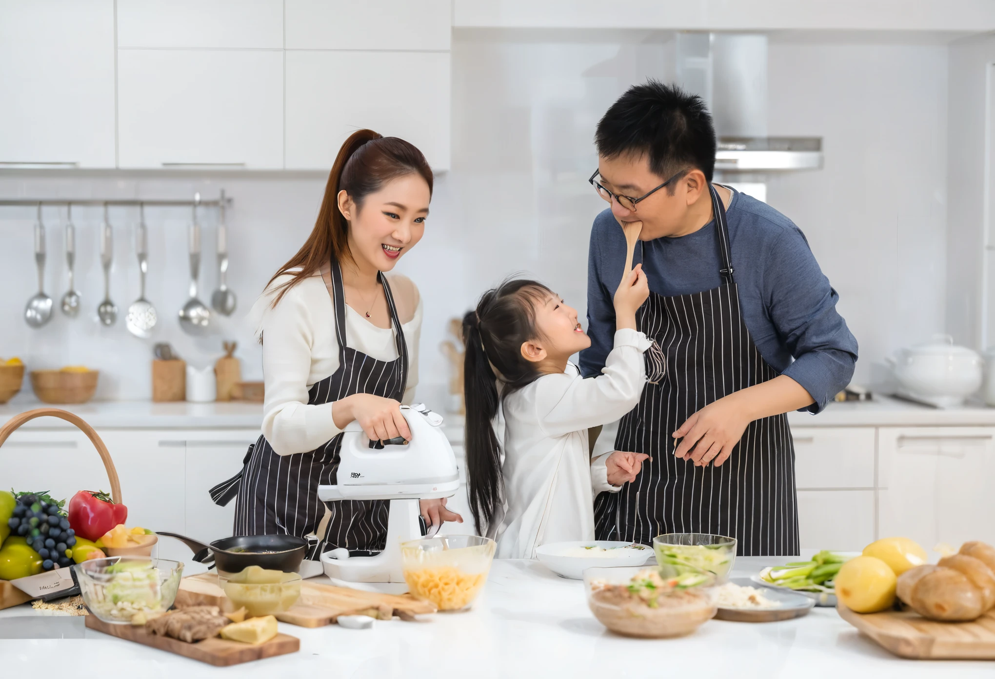 araffes and a woman and a  are In the kitchen, Family photography, In the kitchen, , photography, Shot with Canon EOA 6 D Mark II, cooking, In the kitchen里, photography肖像, photo, lifestyle, photography, Promotional stills, photo静止, 商业photo, Promotional images, 商业产品photography, cooking show, 商业photography