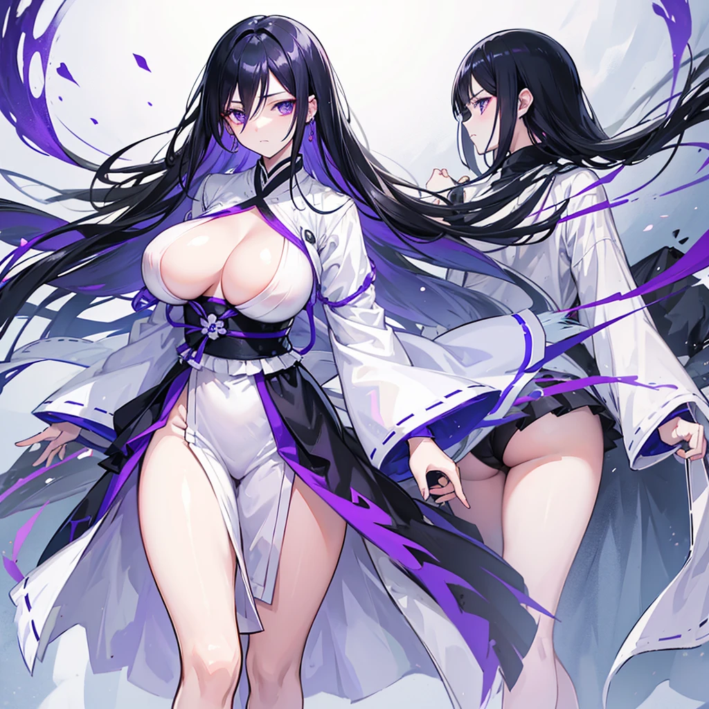 "With the help of advanced artificial intelligence, imagine an image of Rukia Kuchiki, a prominent female character in Bleach. Rukia has short, straight jet black hair., with bangs that delicately frame her face. She has huge tits and erect nipples, Her deep, piercing violet eyes reflect a combination of determination and melancholy.. She is dressed in her shinigami uniform., composed of a white hakama with a dark blue obi and a captain's jacket of the Gotei 13 divisions. His posture is firm and confident, displaying serene elegance and commanding presence. The background could be a typical Soul Society setting, with traditional Japanese architecture and a starry night sky, which enhances her connection to the spiritual world and her role as protector."