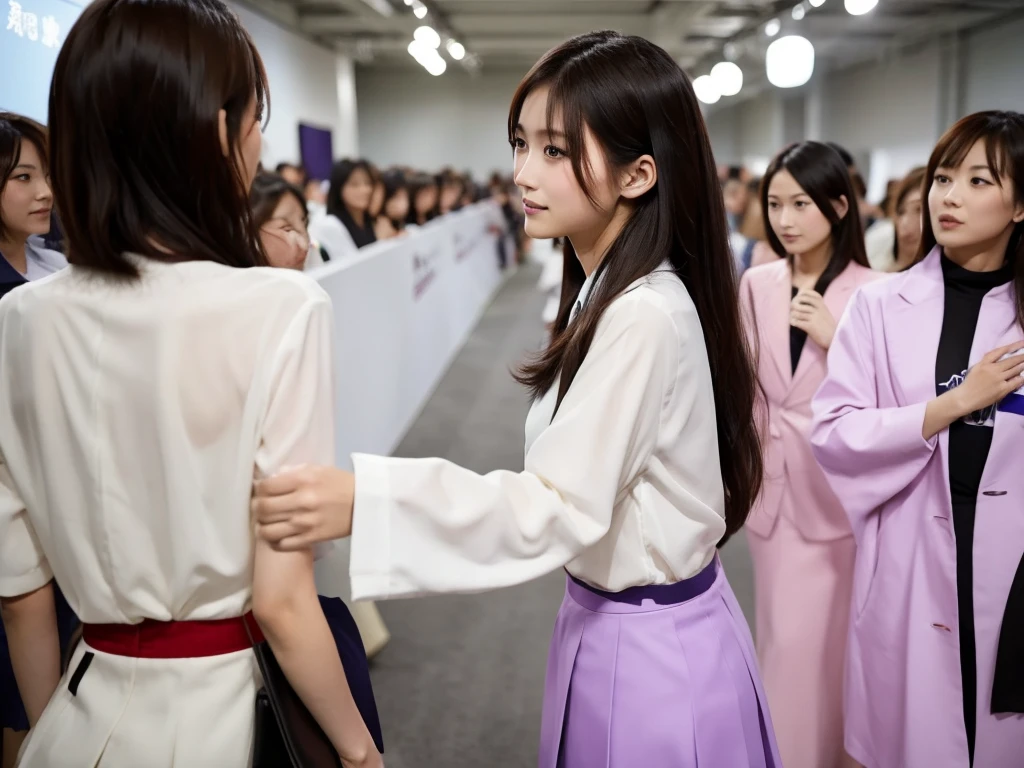 An extremely beautiful Japanese high school girl race queen who highlights her beautiful legs、She was photographed walking down the runway at a fashion show wearing Umbra's new underwear.、She is an eternal idol who combines a clean look with modern charm.。 She creates such beauty。 She feels her own warmth。 She creates a warm atmosphere。 We create beauty。 That's what I want to say。 In her full body photo、The figure features porcelain-like skin and golden hair that radiates a soft glow.。 This is probably、It captured the essence of her timeless charm.、This is the best shot ever.。 Each straight line and curve is carefully expressed.、Breathtakingly beautiful with impeccable detail。 This piece perfectly captures her timeless beauty.。 Divine Proportions、Sharp focus、Full-body photo taken by Kishin Shinoyama、high quality、High resolution、Detailed Background
