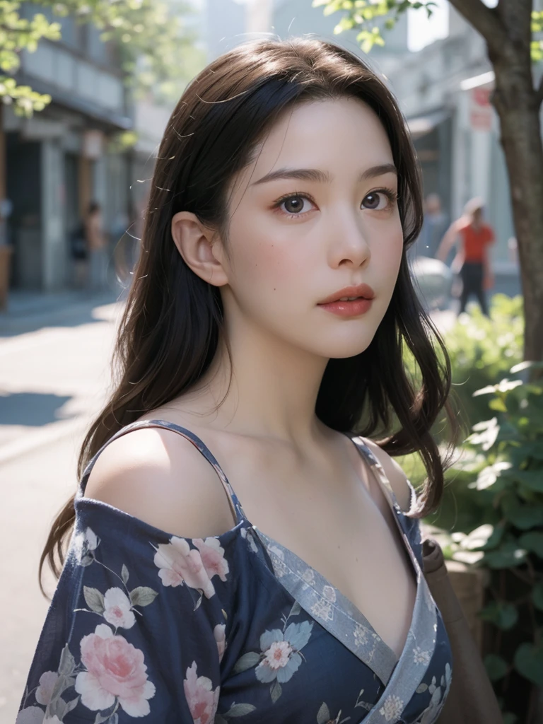 (masterpiece, best quality:1.2), (8k uhd, 16k, 32k, ultra high res), (photorealistic:1.37), (RAW photo), ultimate-realistic, ultimate-realistic details, ultimate-realistic texture, ultimate-intricate details, ultimate-realistic lighting, ultimate-realistic shadow, japanese girl, 24yo, ultimate-cute face, ultimate-RAW skin, ultimate-eyes, A photo of Mijiru's detailed face and body, ((from side, quite a bit body)), looking at the sky with hopeful and big smile on her face, ((Liv tyler mixed face:0.9)), Mijiru is a time-traveler with a strong body foundation and a tight up rose gold hair, dressed bare shoulders stylish designed loosen yukata, hands up, dynamic pose, The Edo town background should be bright, exotic and with a crowd that has different cultures, centered, luminism, black eye, cinematic, Isometric, awesome full color, insanely detailed, film grain, Hasselblad X2D 100C + XCD 2,5/25V, F/1.8, (cinematic still:1.2), freckles, 35mm photograph, film, bokeh, professional, 4k, highly detailed, perfect fingers ,Extremely Realistic, UHD, arwen,