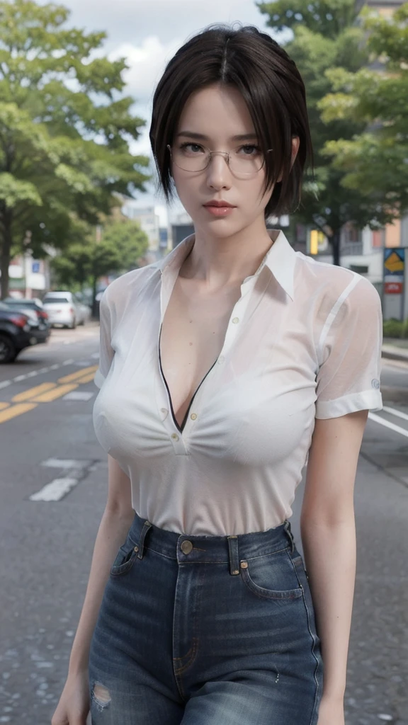 (Highest quality、4K、masterpiece:1.3)、Fubuki from Hell、Beautiful woman、One Girl、(chest、Attractive body:1.2)、Abdominal muscles:1.1、Short black hair:1.1、(raindrop、raindrop、Wet body:1.2)、(Wet Hair、Wet shirt:1.4)、Real Rain、Soaking wet、Super detailedな顔、Detailed lips、Detailed eyes、double eyelid、Wearing a skirt and white shirt、Japanese Model、Quarter Shot Shot、On the road、Beautiful lawyer(Highest quality、masterpiece:1.2)、Perfect figure、Glasses、Ultra Clear、Super detailed、Written boundary depth、Brown Hair、charisma、36 years old、jeans