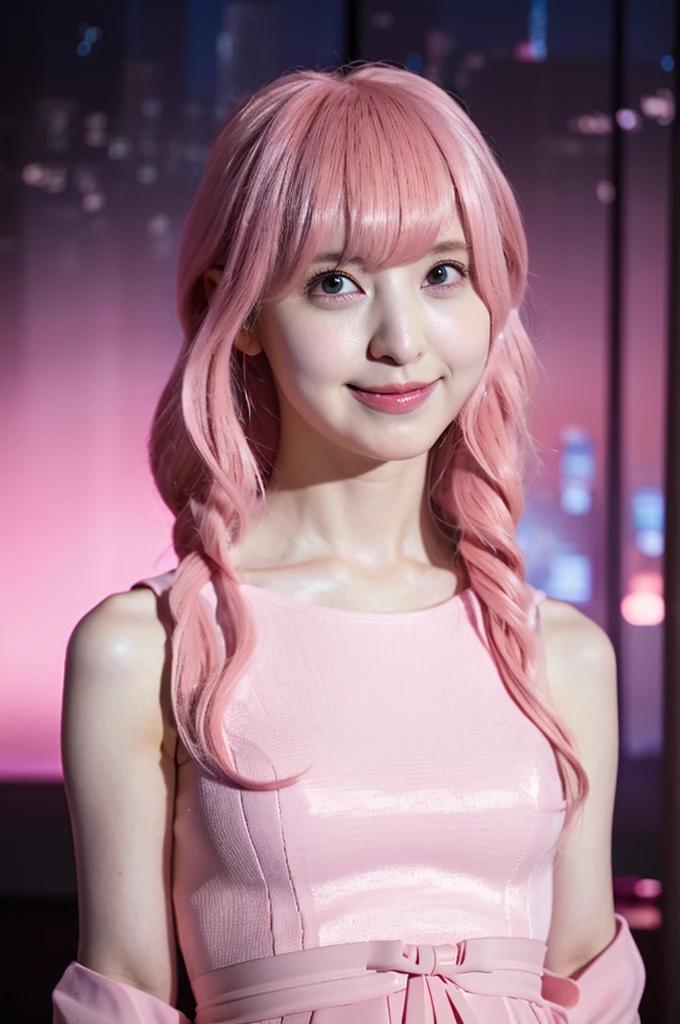 Highest quality, masterpiece, Ultra-high resolution,Magical girl, Pink Hair, pastel pink theme, (smile:0.8), Semi realism, Original photo, Dynamic Lighting, Four-point perspective, rendering, In the Dark, Deep Shadow, Low Key, Cold Light, Half anime style,