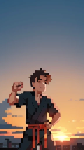 highres, Realstick, ugman, 1 oldman, Children practicing kung fu with the sunrise in the background, upper body shot