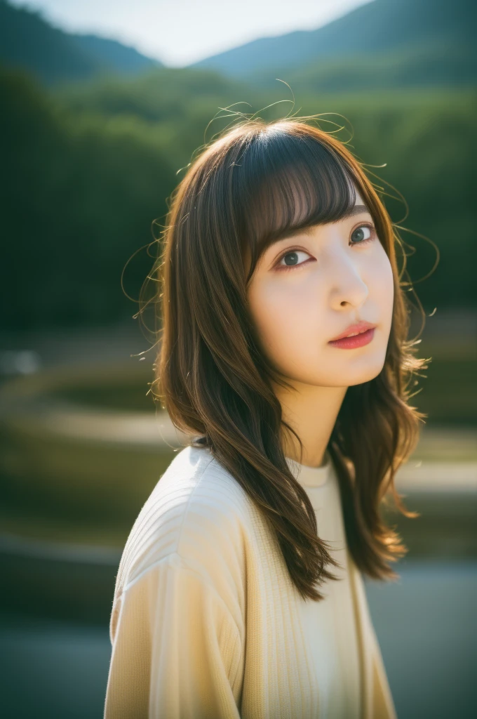 Close-up photo of a girl、Brown Hair、、Hot spring in the background、Natural hot springs, top quality、Realistic、Photorealistic、(Intricate details:1.2)、(Subtle details)、(Cinematic light、Top quality backlighting)、Clear lines、Sharp focus、A vivid face、Unity 8K Wallpaper with Detailed Face、Ultra-high resolution、(Photorealistic:1.4)、Looking at the audience、Esbian all over、(On the street)、(Casual wear)、(Esbian all over)、Pause、