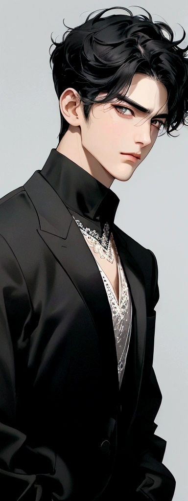 1 boy, handsome face, black hair, short hair, Sharp eyes, perfect line, perfect draw, thick neck, ignore face, pointed chin, he is a prince