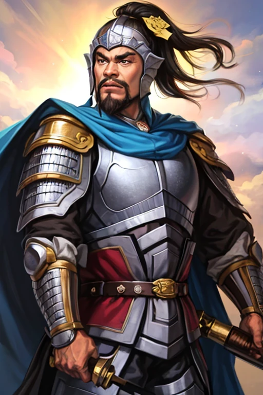 8K,knight with sword,1 male,ornate armor(The elaborately crafted coat of arms of a nobleman),ultra high resolution,surreal,realistic skin,Black hair short hair,big black eyes,muscular body,waist armor,delicate hands, Perfect hand shape, character art,action pose,masterpiece,Realistic RAW photos of the highest quality,bright colors,rich colors, backlight, movie lights, film grain,50mm lens,forage