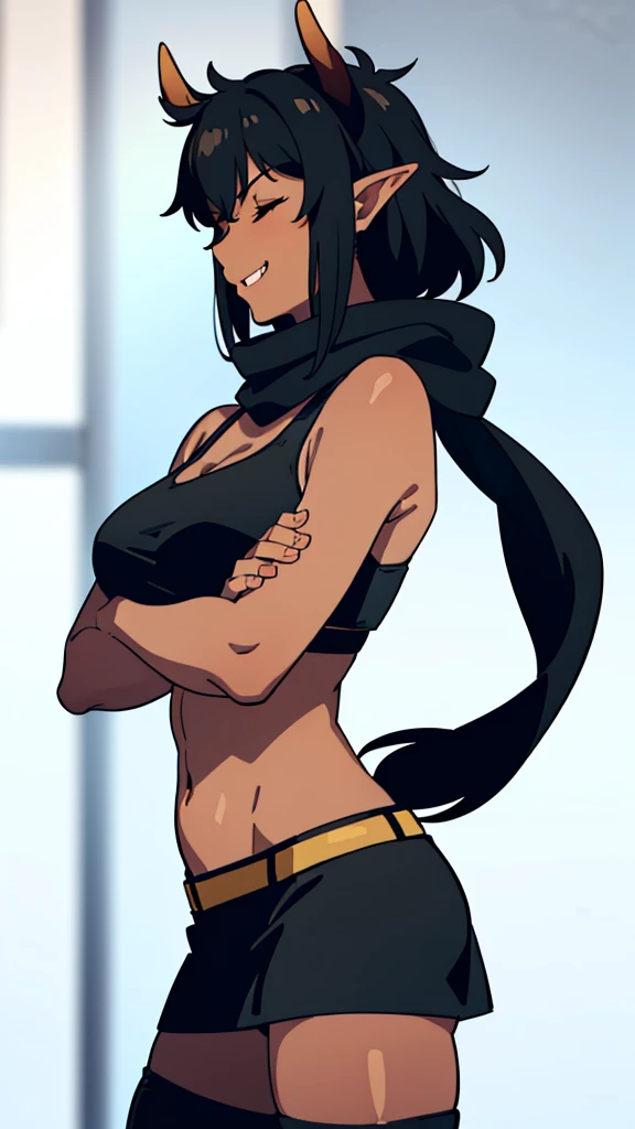 yoruichi shihouin, dark skin, long dark hair, ponytail, gold eyes, ((detailed eyes:1.2)), large breasts, nsfw, wearing unitard, sexy, sensual, sleeveless, sideboob, masterpiece, top quality, best quality, official art, beautiful and aesthetic:1.2), extreme detailed, colorful, highest detailed