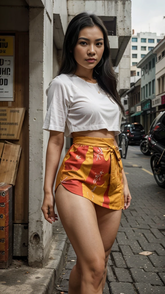 (8K, Ultra high res:1.1) Nguyen, an 18-year-old vibrant Vietnamese girl, exudes youthful charm in a modern Vietnamese-inspired outfit. She wears a stylish áo dài with contemporary patterns and designs, showcasing her fashion-forward sense. The high-resolution image captures ultra-detailed realism, highlighting Nguyen's captivating brown eyes, flawless complexion, and long black hair. The urban backdrop with its colorful street art and bustling cityscape adds a touch of youthful energy, creating a visually captivating representation of Nguyen's modern Indonesian style.