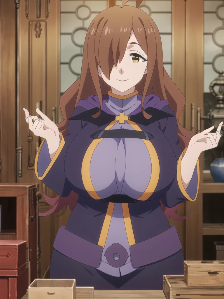 ((nsfw,masturbation,breast milk,inverted nipples,aroused,topless,show off nipple,panty shot ,))1girl, solo, Super huge breasts,plump,Whipped thighs,upper body, portrait, smile, ahoge, sidelocks, wide sleeves, hair over one eye, robe, long sleeves, looking at viewer,perfect quality, perfect,high quality,good quality, masterpiece, faultless,HDR, UHD