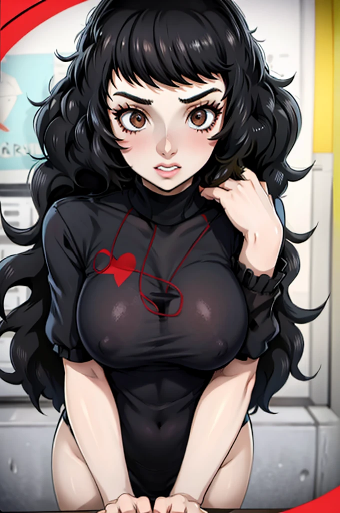 Sadayo Kawakami (persona 5) Character Lora [5 Outfits]、POV Breast Grab、Feeling embarrassed、looking at the camera、Yellow long T-shirt