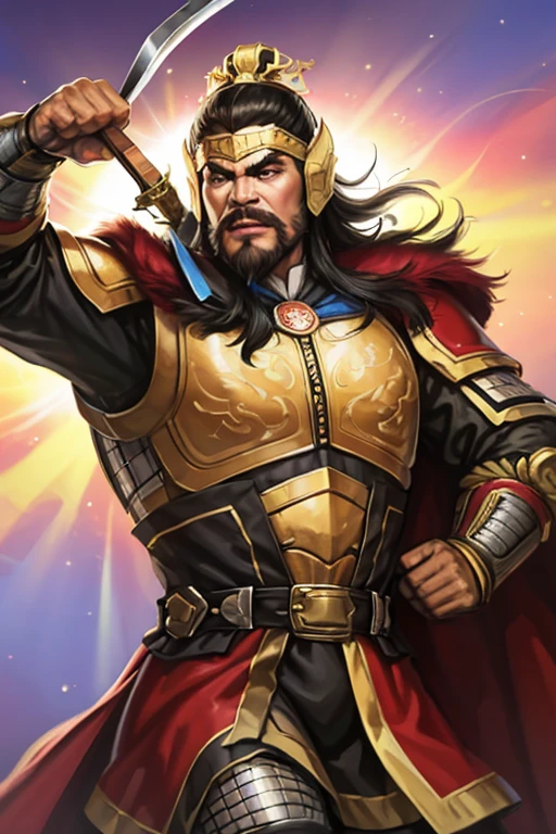 8K,knight with sword,1 male,ornate armor(The elaborately crafted coat of arms of a nobleman),ultra high resolution,surreal,realistic skin,Black hair short hair,big black eyes,muscular body,waist armor,delicate hands, Perfect hand shape, character art,action pose,masterpiece,Realistic RAW photos of the highest quality,bright colors,rich colors, backlight, movie lights, film grain,50mm lens,forage