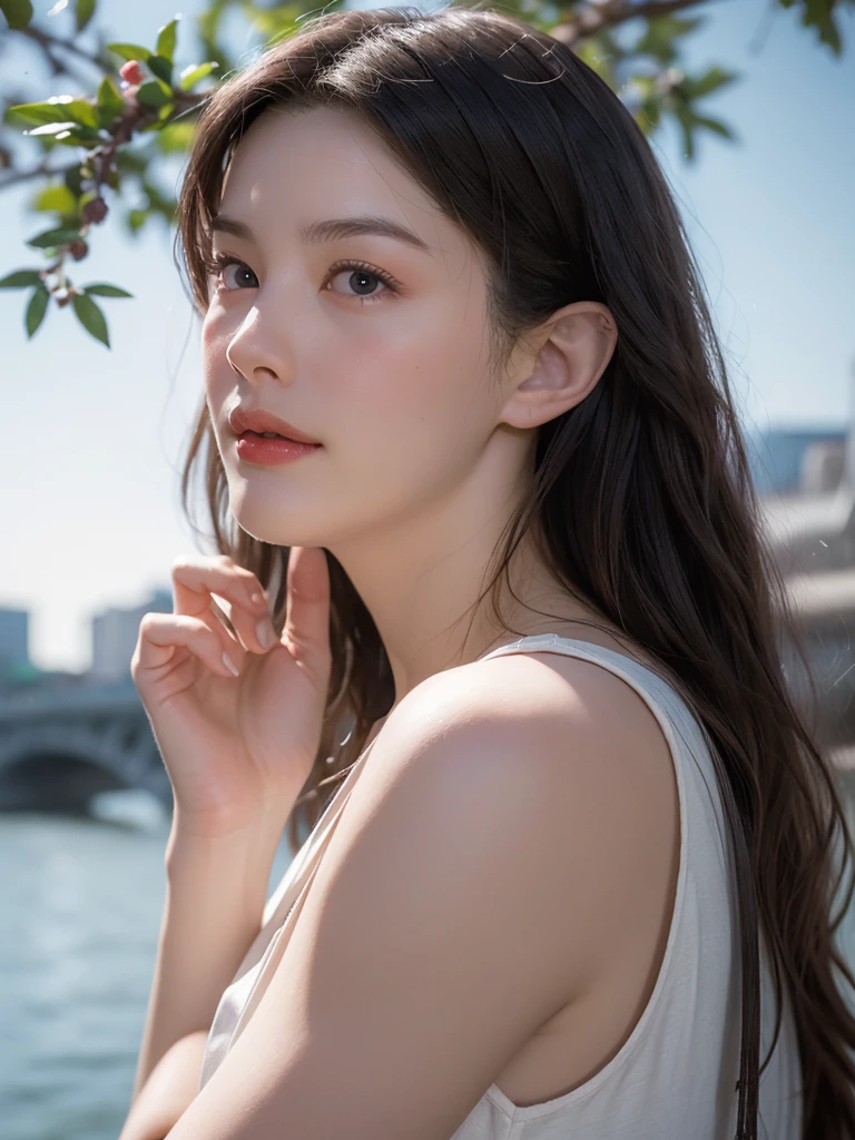 (masterpiece, best quality:1.2), (8k uhd, 16k, 32k, ultra high res), (photorealistic:1.37), (RAW photo), ultimate-realistic, ultimate-realistic details, ultimate-realistic texture, ultimate-intricate details, ultimate-realistic lighting, ultimate-realistic shadow, japanese girl, 24yo, ultimate-cute face, ultimate-RAW skin, ultimate-eyes, A photo of Mijiru's detailed face and body, ((from side, quite a bit body)), looking at the sky with hopeful and big smile on her face, ((Liv tyler mixed face:0.9)), Mijiru is a time-traveler with a strong body foundation and a tight up rose gold hair, dressed bare shoulders Keith haring designed loosen crop top, hands up, dynamic pose, The renaissance seine riverscape background should be bright, exotic and with a crowd that has different cultures, centered, luminism, black eye, cinematic, Isometric, awesome full color, insanely detailed, film grain, Hasselblad X2D 100C + XCD 2,5/25V, F/1.8, (cinematic still:1.2), 35mm photograph, film, bokeh, professional, 4k, highly detailed, perfect fingers ,Extremely Realistic, UHD, arwen,