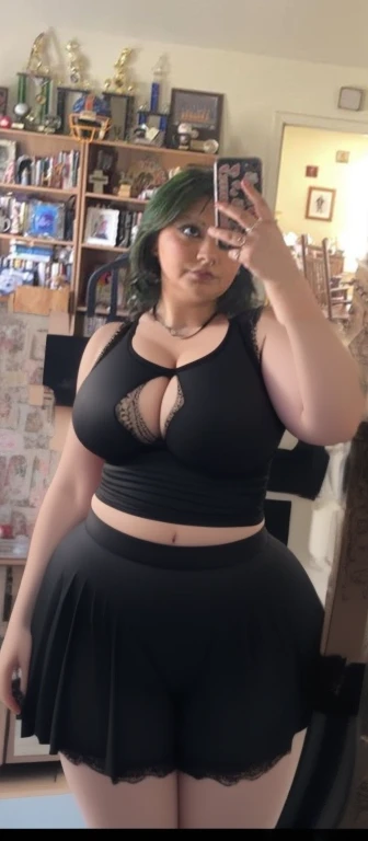 there is a woman taking a picture of herself in a mirror, she has a jiggly fat round belly, her belly is fat and round, 2 , 18 years old, her belly button is eed, 2 3 years old, pr, 21 years old, she is wearing a black tank top, she is about 2 0 years old, Big tits, huge tits, no clexy, cute, wides, thick thighs, p-shaped body, minimal clothes, thick, bbw, chubby stomach, thick nipples, nippliercings, large areola, hares, piercrough shirt, nipples harugh shirt, bujor cleavage, naked, ripping thro, spilling over sides, bra tght, giant , ix, dominaclothes, huge belly, upper body zoom, wide woman, touch her belly, one bn, thong, nally girl