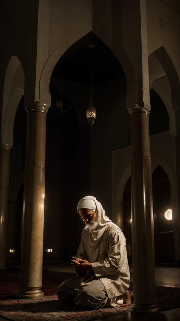 A naked Muslim girl in a mosque next to praying muslims 