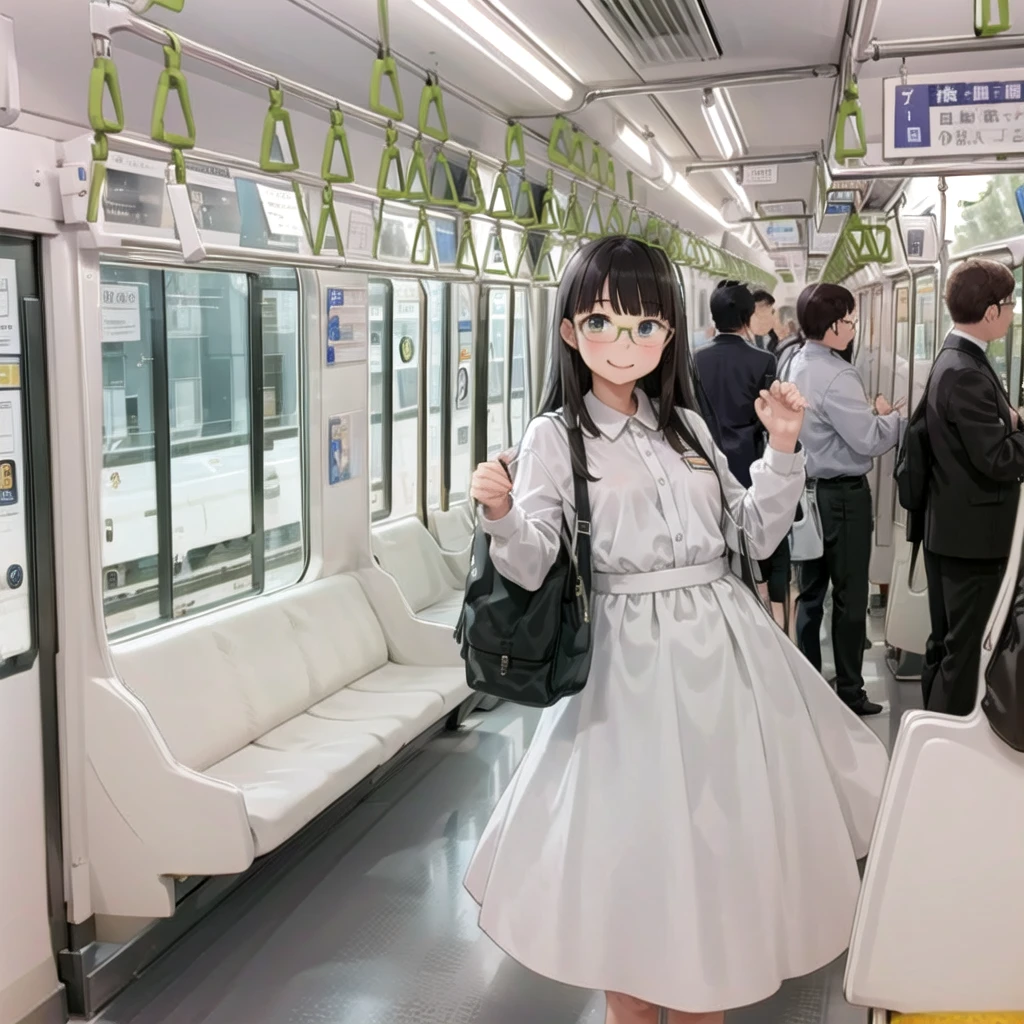 Highest quality, Super detailed, figure,
Multiple Girls, Small breasts , Black Hair, Glasses, school bag, smile, Laughter, View your viewers, crowded train、Lots of schoolgirls、1man、A man stands behind a woman、A man touching a woman's buttocks or groin、
e235, Inside the train, scenery, Sheet, window, screen, Realistic, photograph background, photograph (Moderate), photographRealistic, close、Surrounded by men1Schoolgirls、Molester