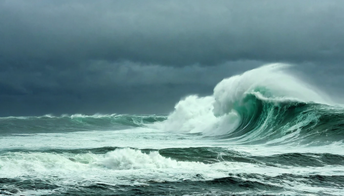 plowed building in the middle of a huge wave in the ocean, huge waves, apocalyptic tumultuous sea, Gigantic waves, very huge waves, huge waves, fierce huge waves, big waves crashing over it, gigantic waves, torment and waves, big waves, out there, a storm rages, standing in a whirlpool, tsunami, turbulent waves