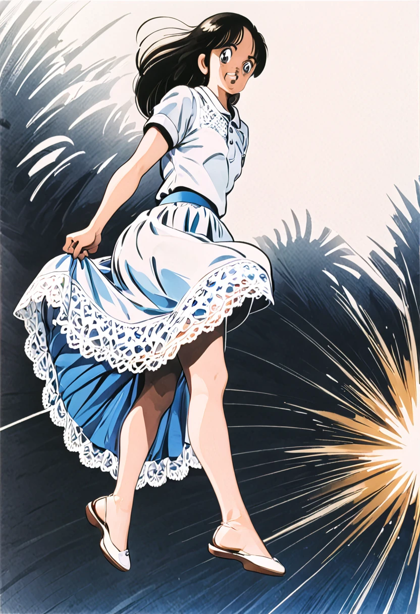 音無響子
Low - Angle、
Low - Angle、Long skirt、Hold down your skirt that is being blown up by the strong wind、Anime white panties in a strong wind、Crotch is visible
ローレグのパンツ、Color: White、
Crotch is visible、
、Lined、White lace lining、
