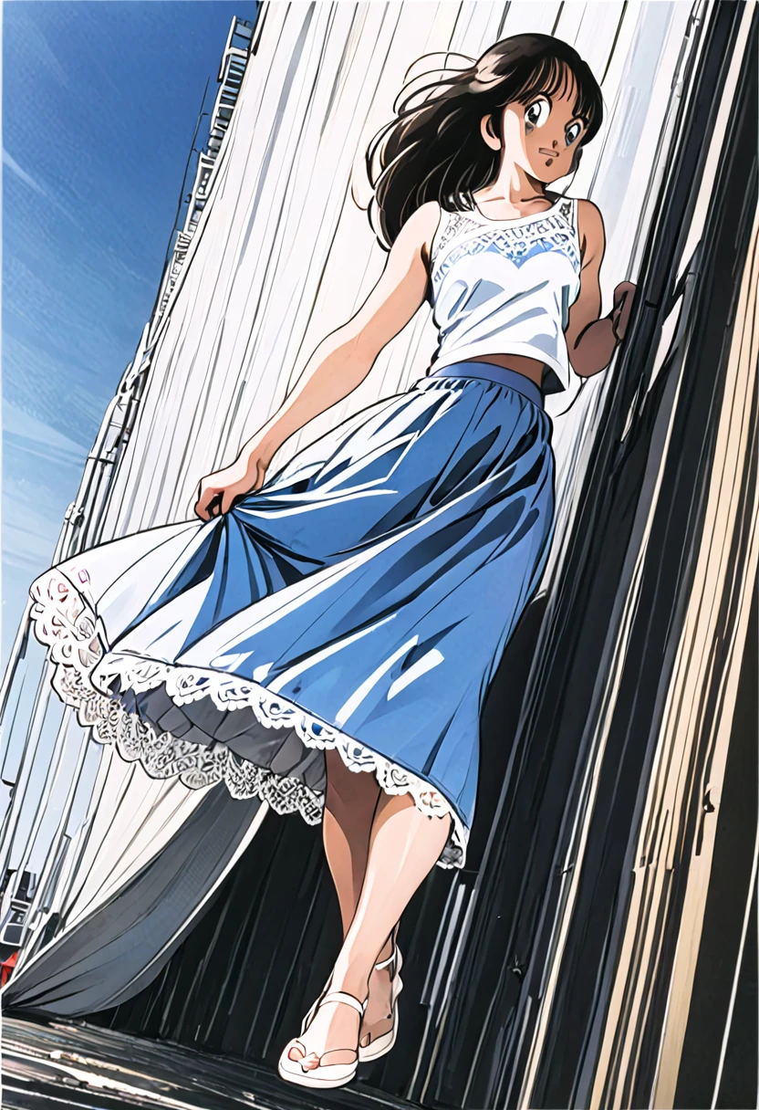 音無響子
Low - Angle、
Low - Angle、Long skirt、Hold down your skirt that is being blown up by the strong wind、Anime white panties in a strong wind、Crotch is visible
ローレグのパンツ、Color: White、
Crotch is visible、
、Lined、White lace lining、