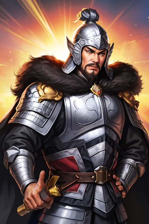 8K,knight with sword,1 male,ornate armor(The elaborately crafted coat of arms of a nobleman),ultra high resolution,surreal,realistic skin,Black hair short hair,big black eyes,muscular body,waist armor,delicate hands, Perfect hand shape, character art,action pose,masterpiece,Realistic RAW photos of the highest quality,bright colors,rich colors, backlight, movie lights, film grain,50mm lens