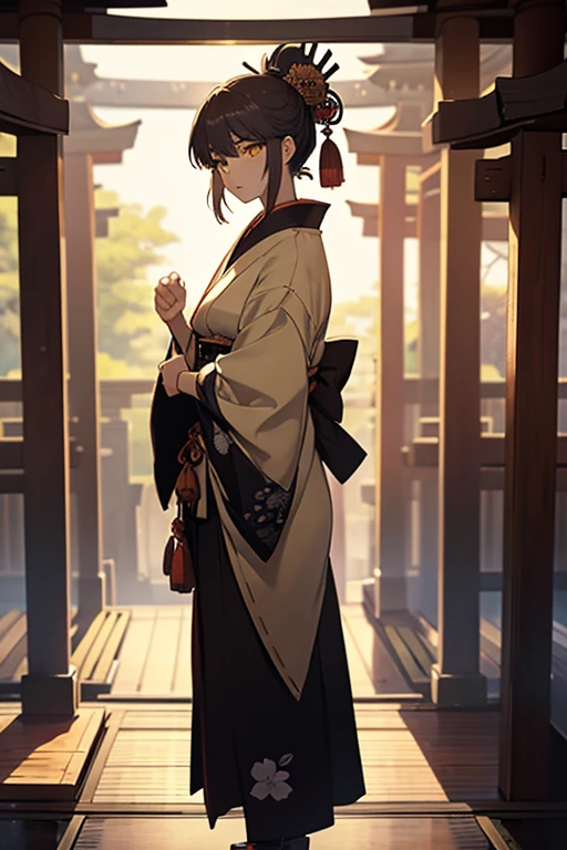 work of art, best qualityer, high resolution, muramasa, Japanese traditional shrine, standing alone, bonitas, yellow eyes,