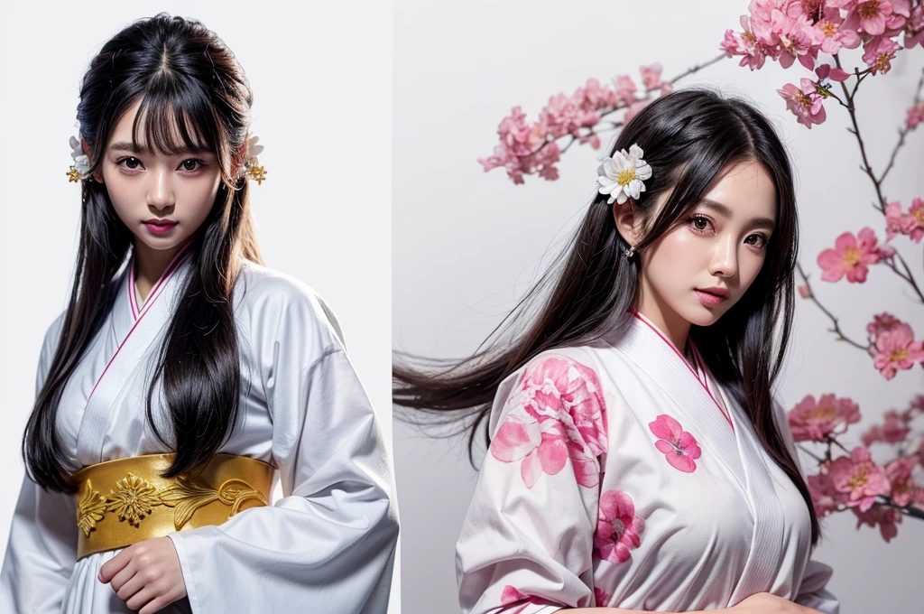 stechu,(white background:1.4), ((tachi-e)), original,(illustration:1.1),(best quality),(masterpiece:1.1),(extremely detailed CG unity 8k wallpaper:1.1), (colorful:0.9),(panorama shot:1.4),(solo:1.2), (ink splashing),(color splashing),((watercolor)), clear sharp focus,{ 1girl standing },((korean style )),flower background,outdoors,rocks, looking at viewer, make happy expressions,soft smile,pure,beautyfull detailed face and eyes,beautyfull intricacy clothing decorative pattern details, black hair,black eyes,