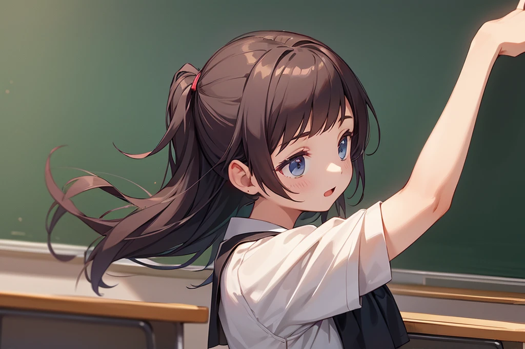 1 girl, cute, teacher, teaching, classroom, blackboard,