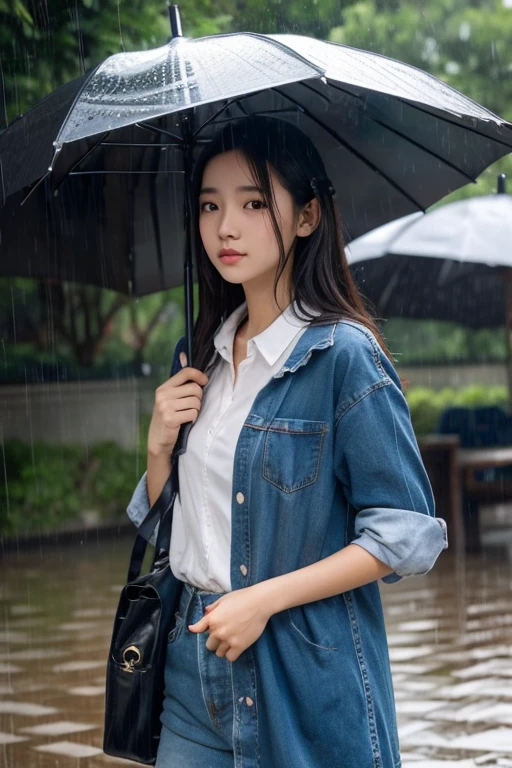 1girl, Rain, downpour, drizzling