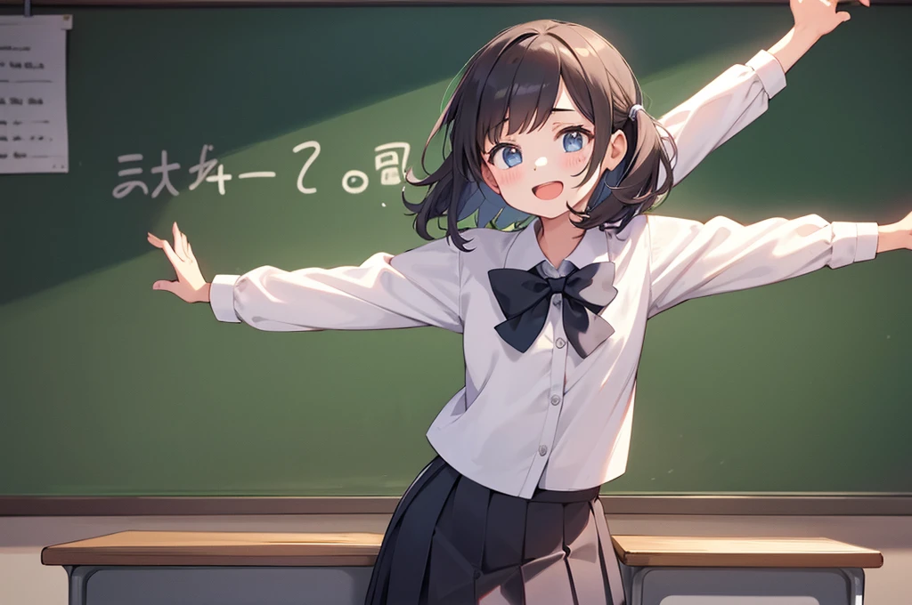 1 girl, cute, teacher, teaching, classroom, blackboard,