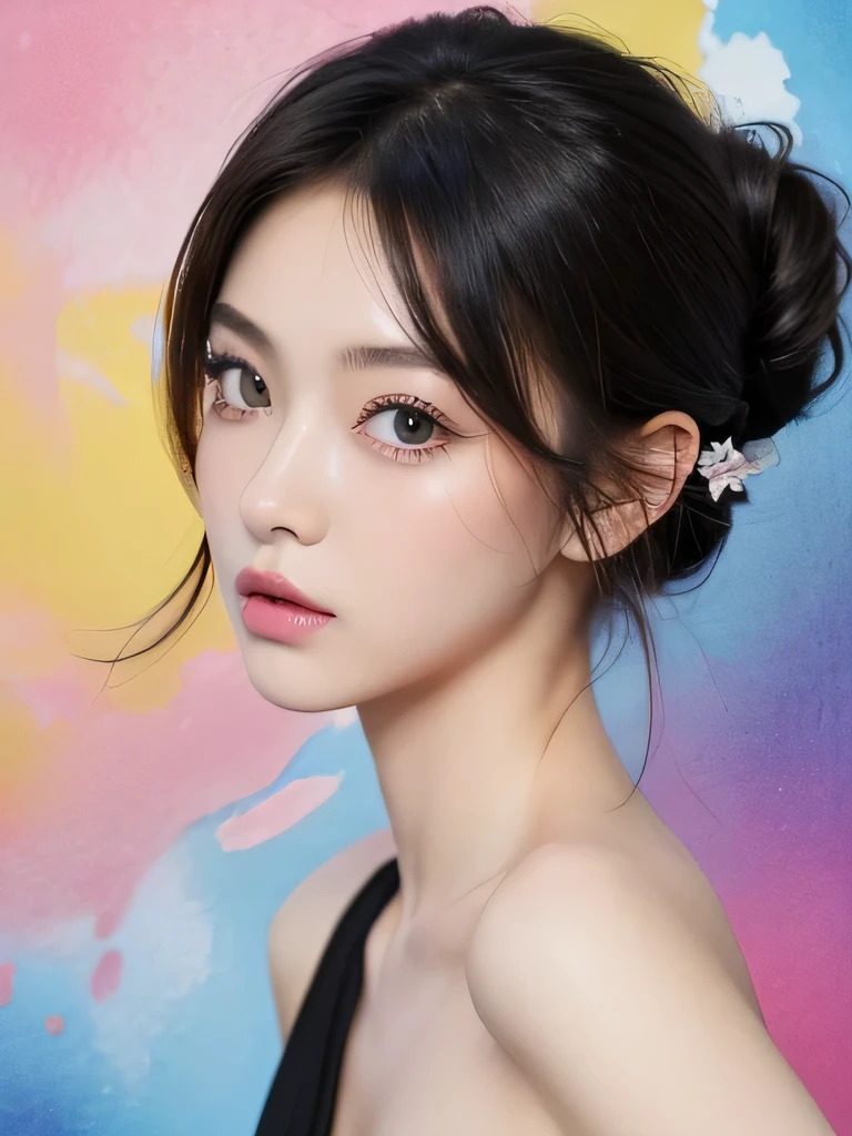 Get ready to stand out with this visually descriptive and detailed t-shirt, showcasing a stunning rainbow color gradient high ponytail. The stylistic rendering of the colorful hair adds a touch of creativity to the already unique design, making it a must-have for any fashion lover.