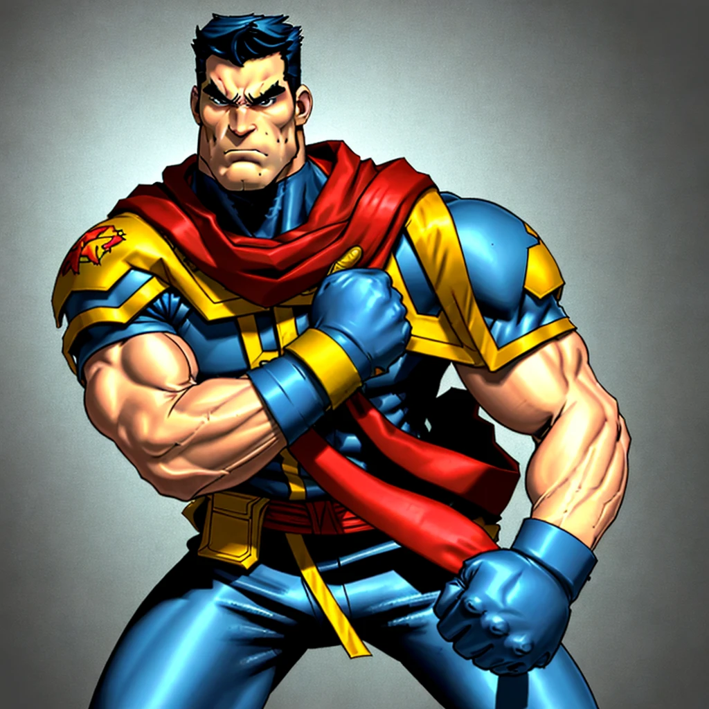 A realistic 3D male model in full body composition, wearing a full body hero suit and cape in the pattern of a professional baseball uniform, a very short haired, crew cut, cool, dandy-like, veteran-aged man with a shiny, sparkling blue cape that is longer than his body, gloves and a cap are always worn, an original hero, only the eyebrows, eyelashes and eyes are visible, his mouth is bandaged and sealed, the upper half of his face is bare with a sharp gaze, he has six pack abs, a muscular macho man with a sturdy body, he has both legs closed, his hands are clasped behind his back in an X shape, his whole body is bound and sealed with duct tape and he is held down. He has collapsed from exhaustion and is sleeping with his eyes closed. A coat of arms, in a dark room background, his whole body facing forward, backward, left and right (north, south, east and west), an image of him being restrained and mummified.