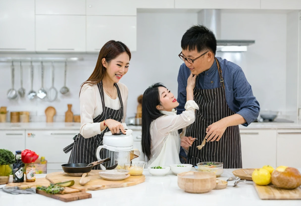 araffes and a woman and a are In the kitchen, family photography, In the kitchen, family, Advertising photosgraphy, Shot with Canon EOA 6 D Mark II, cooking, In the kitchen里, photography肖像, Advertising photos, lifestyle, photography, Promotional stills, Photo still, Business photo, Promotional images, 商业产品photography, cooking show, Business photography,European faces