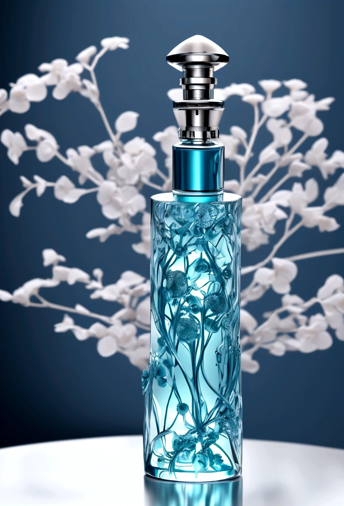 perfume bottle with its atomizer, fine, elegant, magical, mystical, energetic, centralized in the center, the bottle surrounded by energy, beautiful,4k