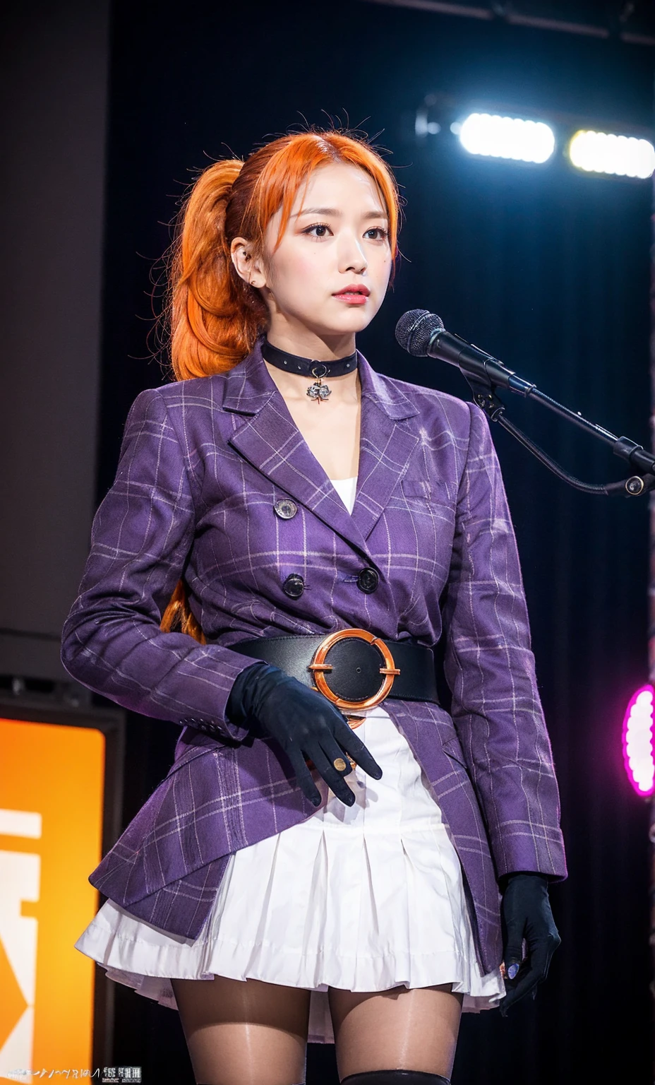 Kasumi, brown eyes, Red Hair, (best quality, ultra detail), (realistic:1.37), beautiful and detailed face, ultra-realistic texture, Delicate face, delicate body, red lipstick, bright colors. high definition, 8K. angry expression and penetrating, expressive gaze.