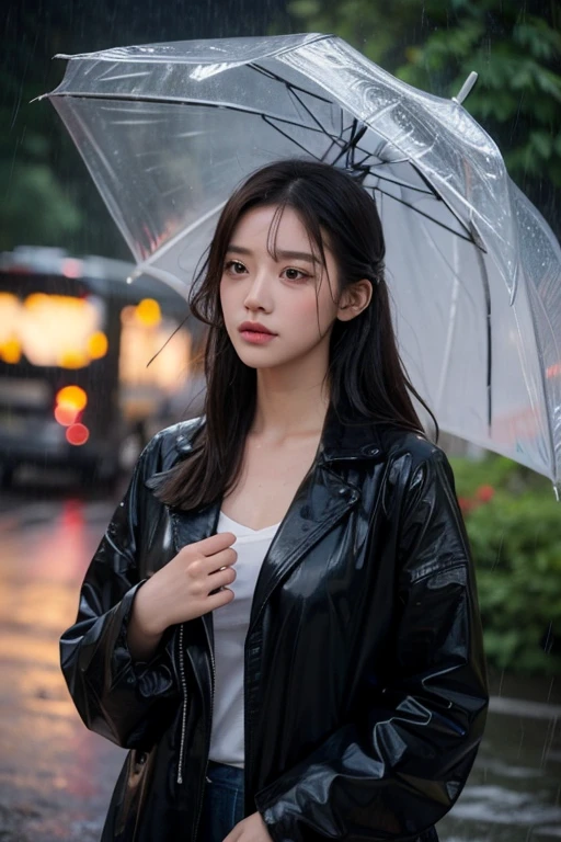 1girl, Rain, downpour, drizzling
