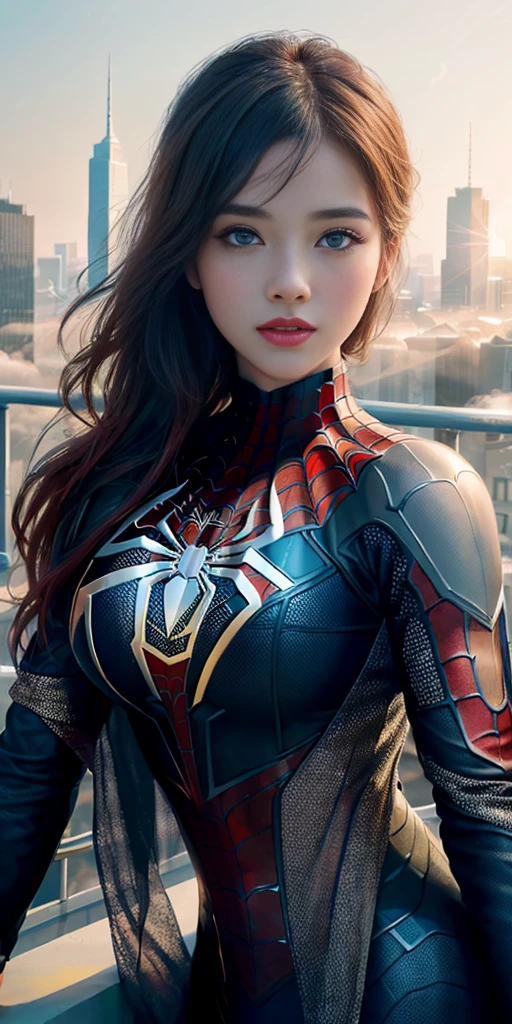 (1girl:1.3), Solo, (((Very detailed face)))), ((Very detailed eyes and face)))), Beautiful detail eyes, Body parts__, Official art, Unified 8k wallpaper, Super detailed, beautiful and beautiful, beautiful, masterpiece, best quality, original, masterpiece, super fine photo, best quality, super high resolution, realistic realism, sunlight, full body portrait, amazing beauty, dynamic pose, delicate face, vibrant eyes, (from the front), She wears Spider-Man suit, red and black color scheme, spider, very detailed city roof background, rooftop, overlooking the city, detailed face, detailed complex busy background, messy, gorgeous, milky white, highly detailed skin, realistic skin details, visible pores, clear focus, volumetric fog, 8k uhd, DSLR, high quality, film grain, fair skin, photo realism, lomography, futuristic dystopian megalopolis, translucent
Ela é gostosa, foto da bunda, ela é peituda
