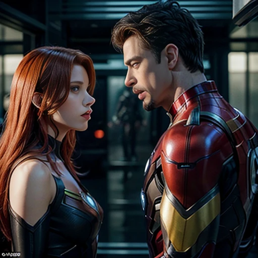 Hulk,iron man, black widow y Spider-Man (4 separate characters interacting with each other)