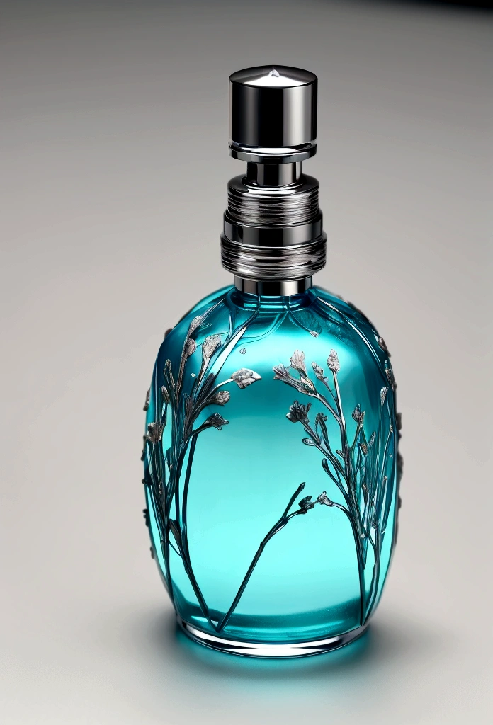 perfume bottle with its atomizer, fine, elegant, magical, mystical, energetic, centralized in the center, the bottle surrounded by energy, beautiful, amazing, angelic, mystical, 4k, masterpiece