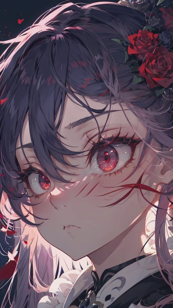 anime girl Red eyesで and a rose in her hair, Gothic Maiden Anime Girl, Red eyesで, Anime Style 4k, Stunning Anime Face Portraits, Beautiful anime faces, Beautiful anime style, Anime-style illustrations, Detailed portrait of an anime girl, Anime style portrait, Red eyes, Red eyes, yandere intricate, Red eyesが光る, Beautiful anime portraits