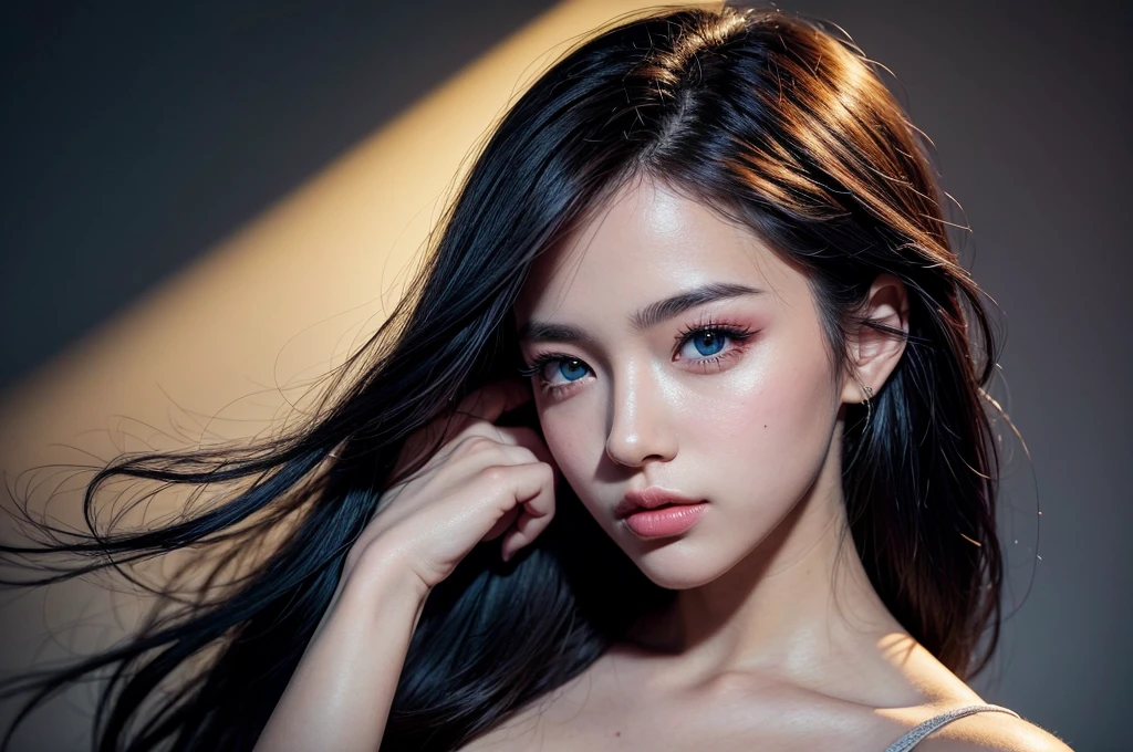 1girl,Rim lighting,black eyes,upper body,
stunning gradient colors,
(masterpiece, best quality:1.4),photorealistic,realistic, photo-realistic,